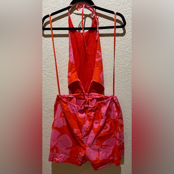 NWOT Staud Printed Halter Neck Georgia Rent The Runway Romper Pink Red Size 10 - Picture 7 of 16